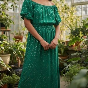 Lilly Pulitzer Green Off-Shoulder Maxi Dress